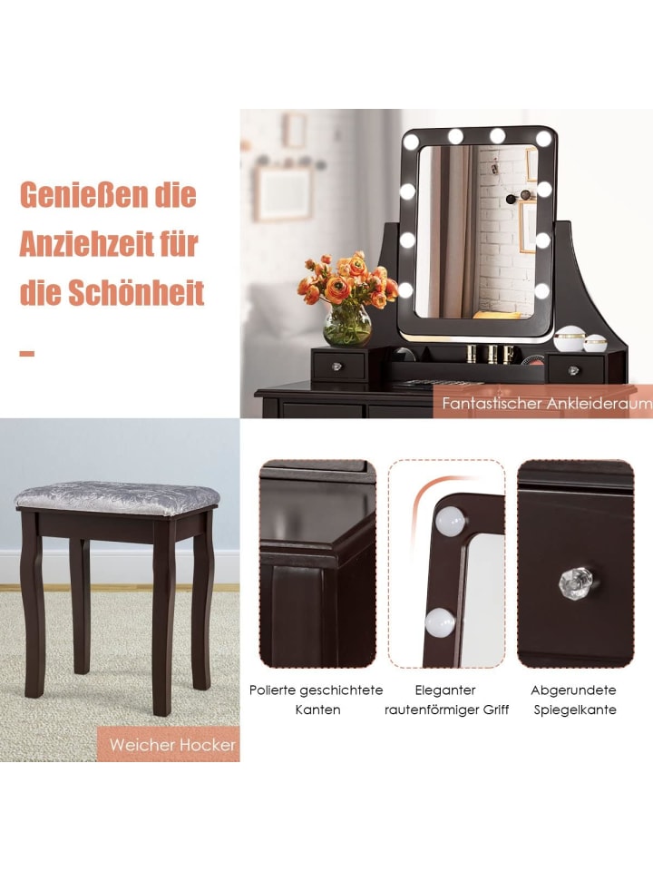 COSTWAY Schminktisch Set LED in Braun günstig kaufen onesize