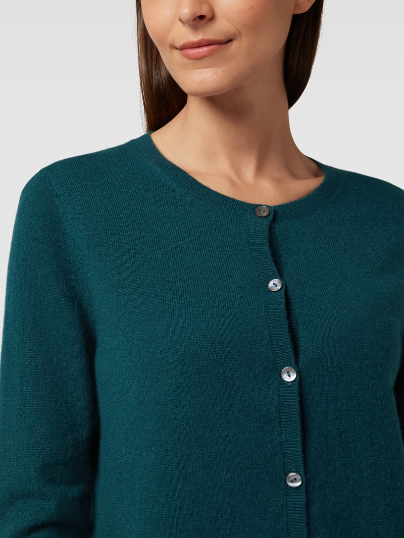 Strickjacke aus Kaschmir mit Knopfleiste in petrol