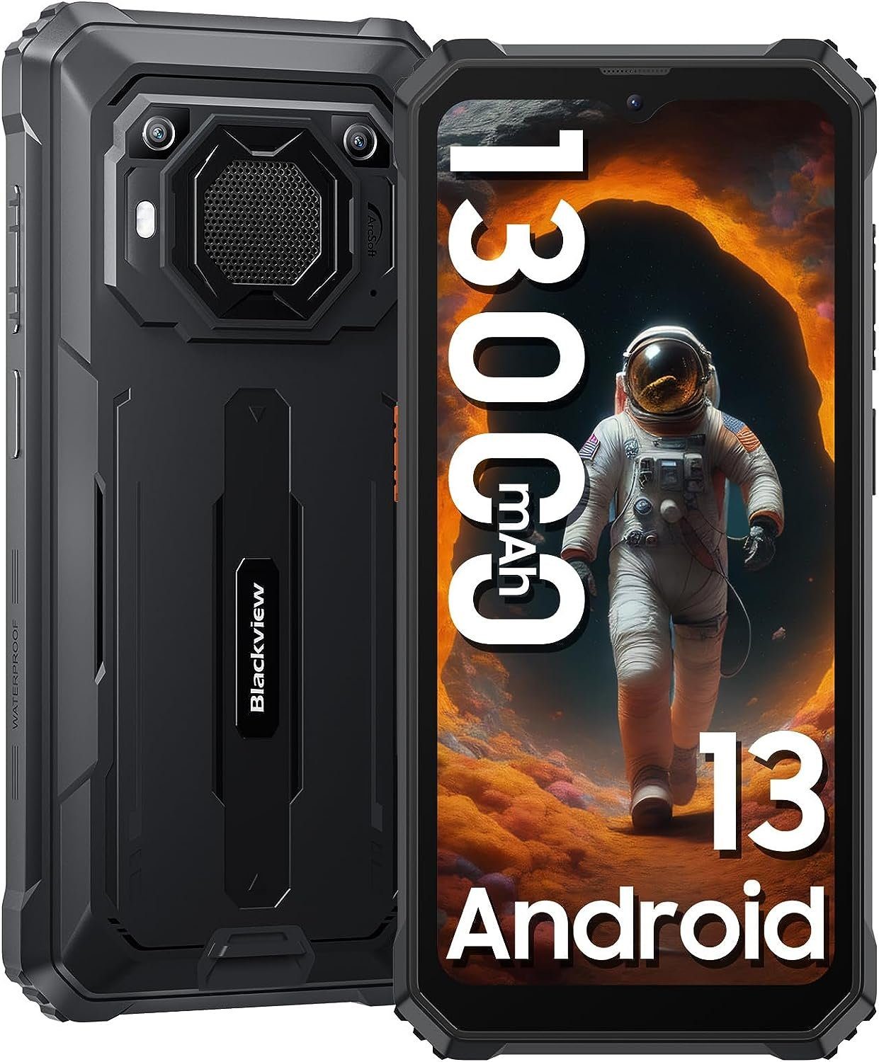 blackview BV6200Pro Schwarz Outdoor Handy (16,66 cm/6,56 Zoll, 8 GB Speicherplatz, 13 MP Kamera, 13000mAh Akku, Helio P35 Octa Core, 98dB Lautsprecher, Baustellenhandy)