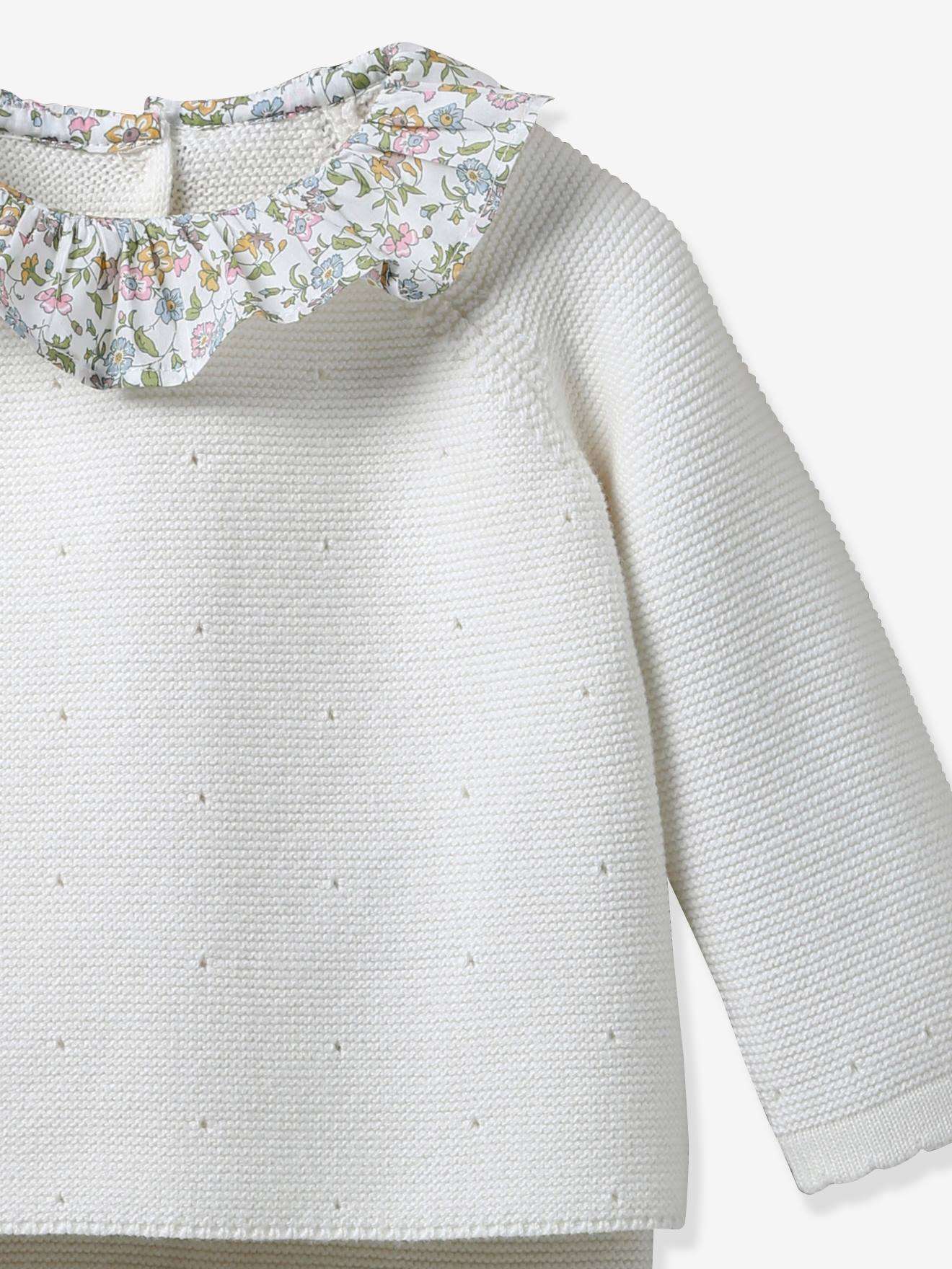 Ensemble tricot bébé col en tissu Liberty® CYRILLUS écru
