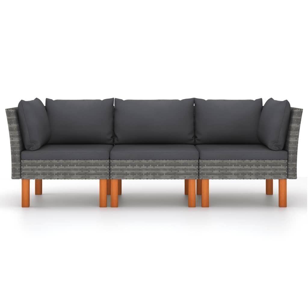 vidaXL Gartenlounge-Set 3-Sitzer-Gartensofa mit Kissen Grau Poly Rattan, (1-tlg)