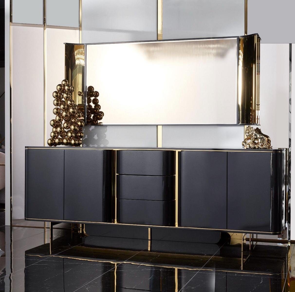 JVmoebel Esszimmer-Set Esszimmer Tisch Esstisch 4x Stuhl Garnitur Tische Stühle Anrichte Set, (7-St., 4х Stühle, Spiegel, Tisch, Anrichte), Made in Europa