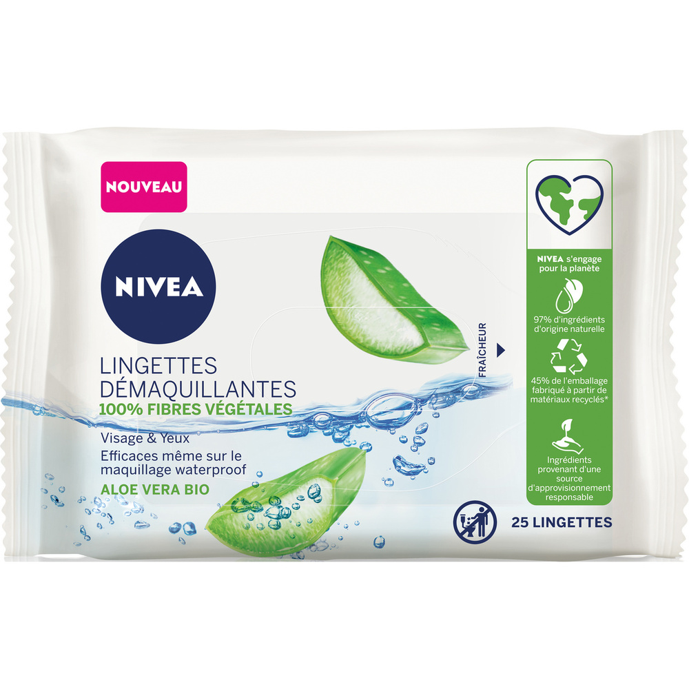 nivea Lingettes  Aloe Vera BIO 100% fibres végétales Lingettes démaquillantes visage&yeux