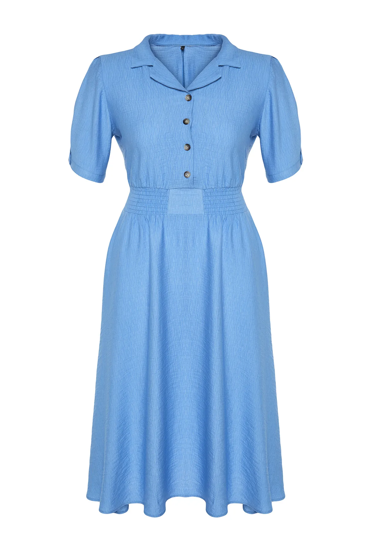 Trendyol Curve  Blaues Kleid mit gewebtem Gummibund und Knopfleiste TBBSS22EL1563