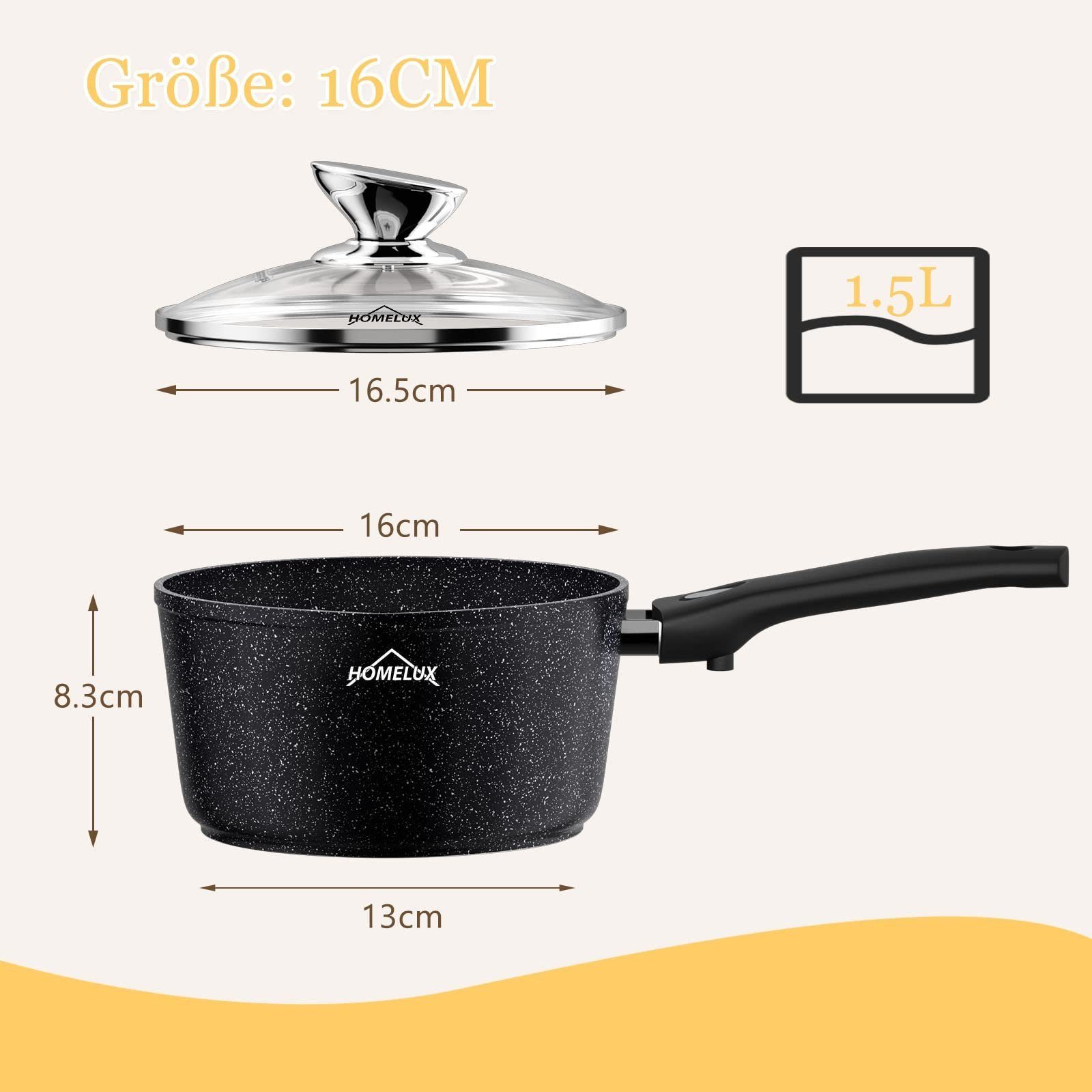 HOMELUX Kasserolle 16/28/20 cm Milchtopf Induktion Topf mit Ausgießer Abnehmbarer Griff, Aluminium, induktionsgeeignet