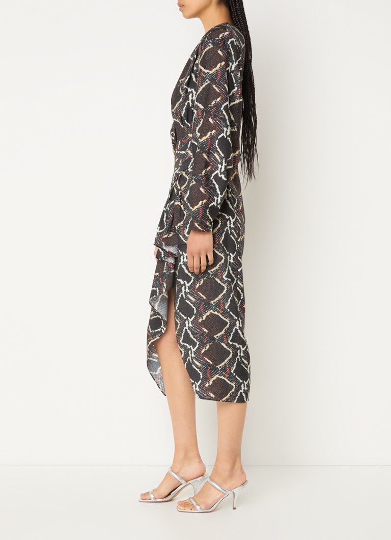 IRO Aurelie midi dress in silk blend with snake print and asymmetrical hem