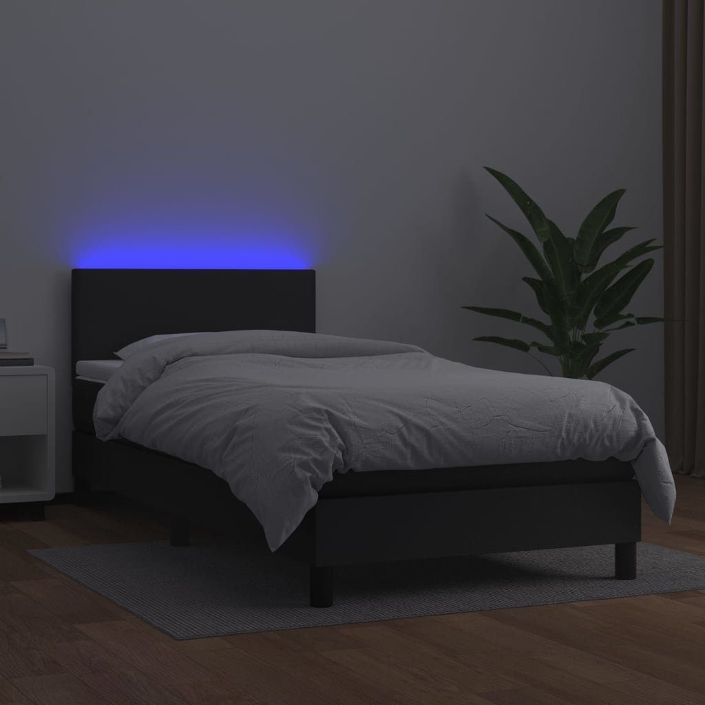 vidaXL Bett Boxspringbett mit Matratze & LED Schwarz 80x200 cm Kunstleder