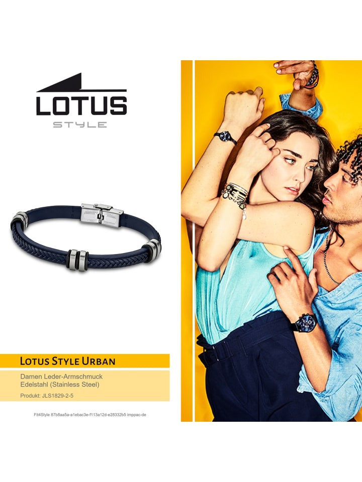 LOTUS style Damen, Herren Armband Leder, Edelstahl ca. 22cm Zopfkette Lotus Style Urban günstig kaufen onesize