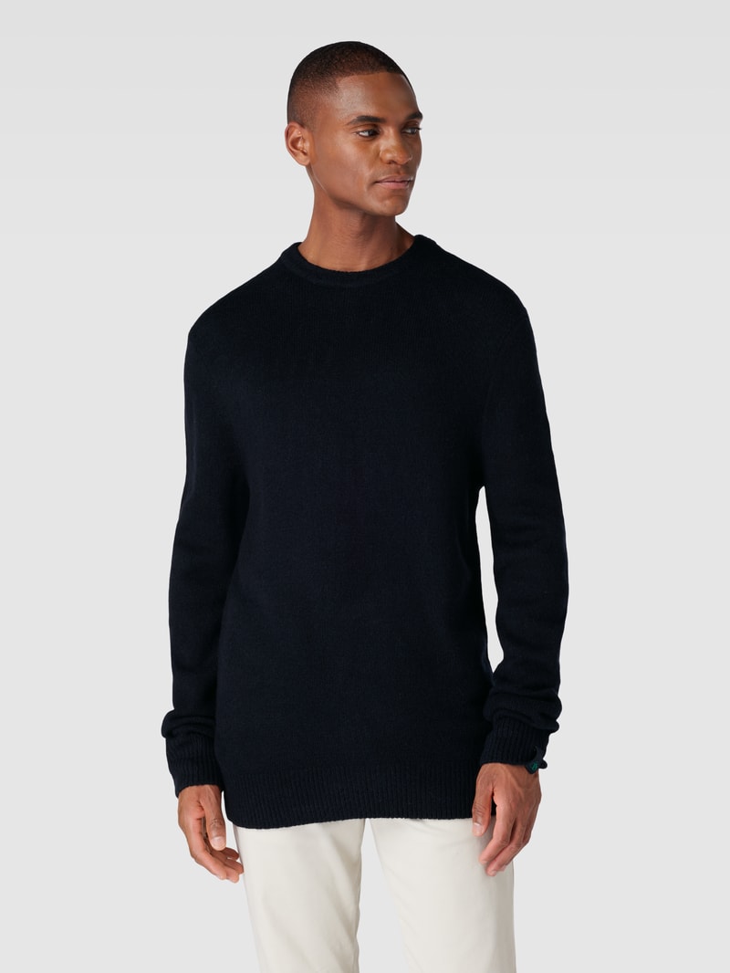 Strickpullover in melierter Optik in marineblau