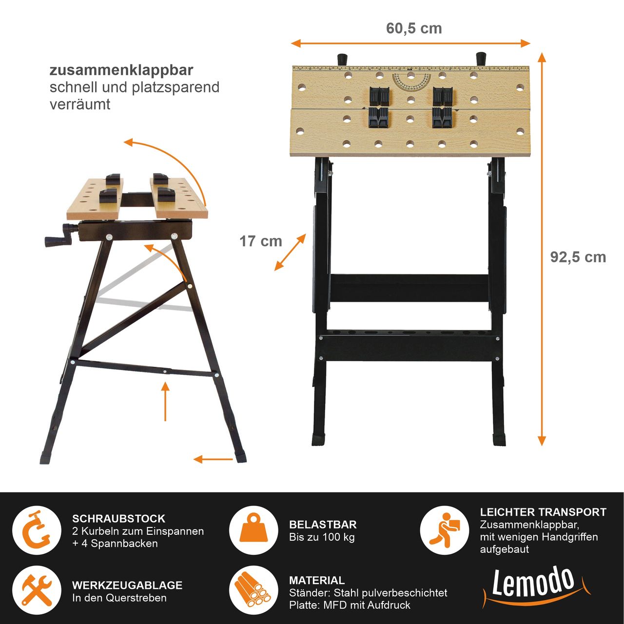 Lemodo Werkbank und Spanntisch, klappbar