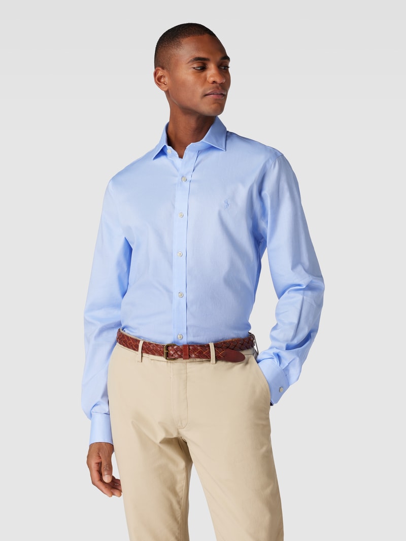 Slim Fit Business-Hemd mit Logo-Stitching in bleu
