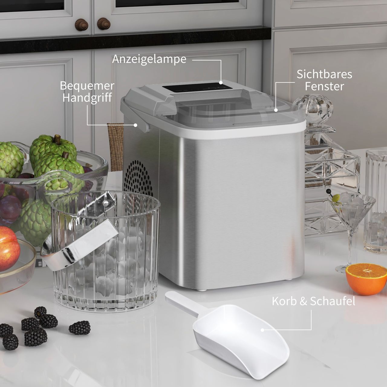 HOMCOM Eiswürfelmaschine Ice Maker 9 Würfel in 6-13 Minuten fertig 12 KG in 24 H