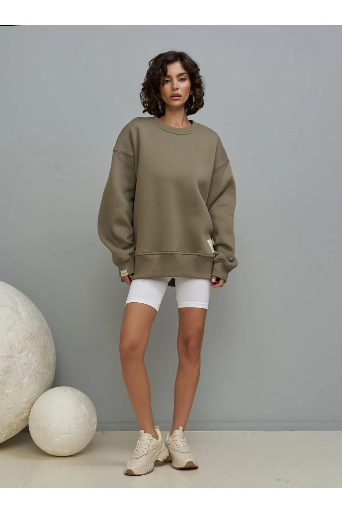 MAİ COLLECTİON  Cashback Soft Khaki Oversize-Sweatshirt