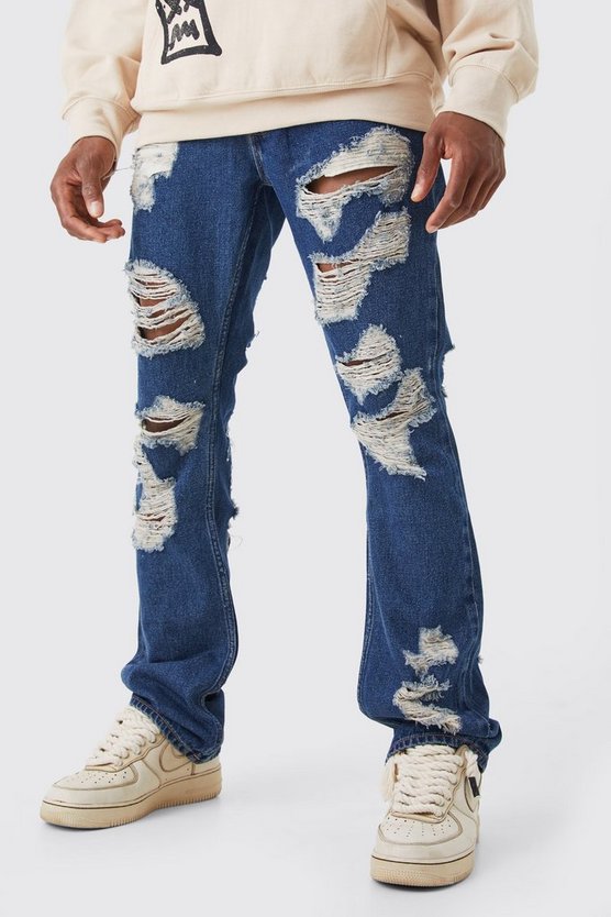 Slim-Fit Schlagjeans mit Applikation