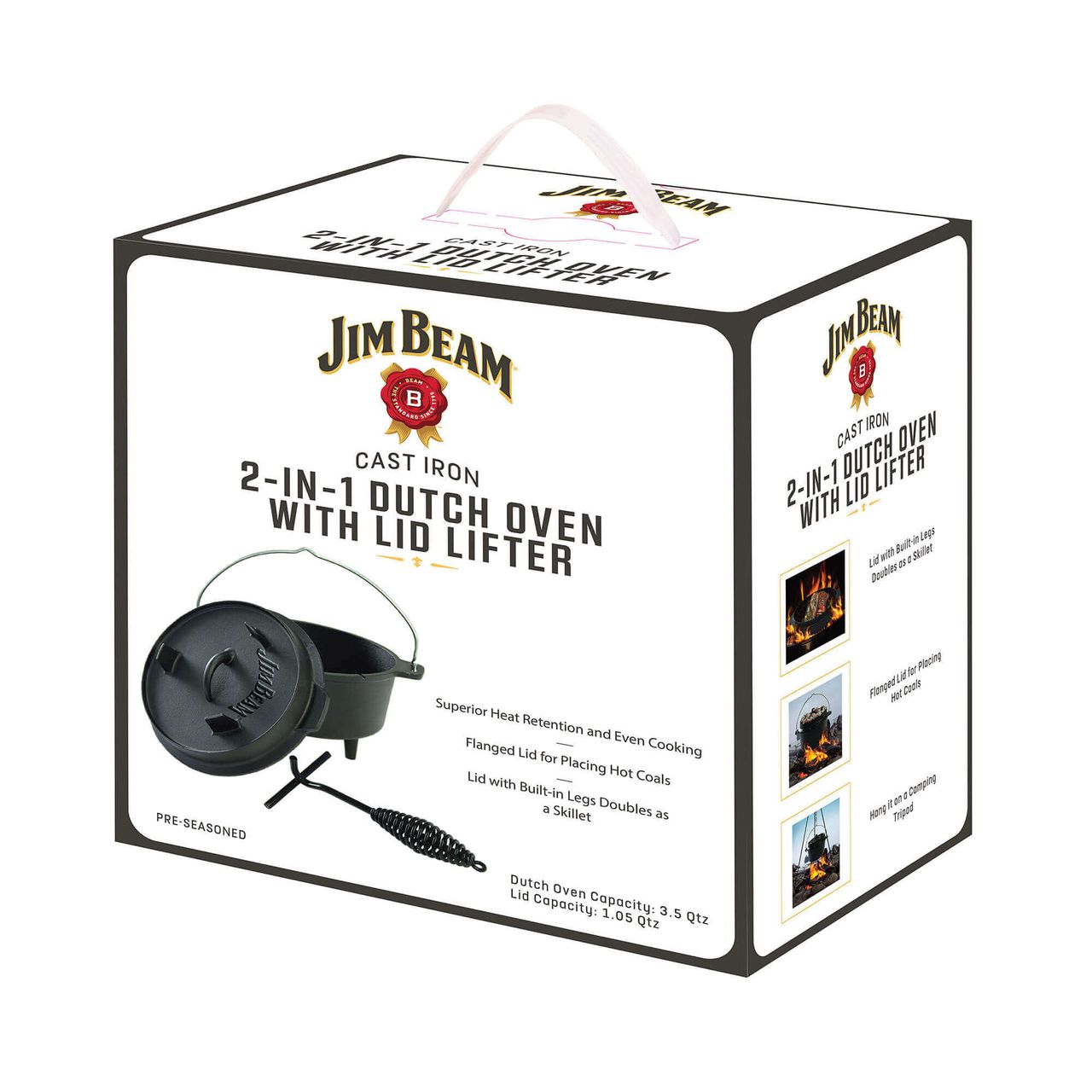 Jim Beam Dutch Oven mit 2-IN-1-Deckel aus Gusseisen