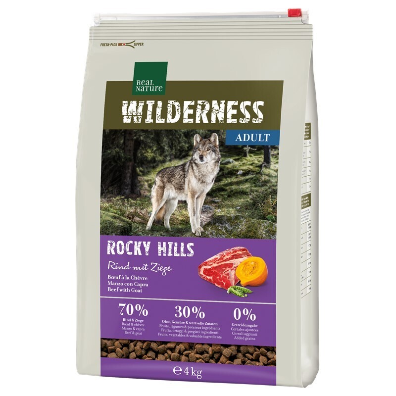 REAL NATURE Hundetrockenfutter REAL NATURE WILDERNESS Rocky Hills Rind & Ziege 4 kg