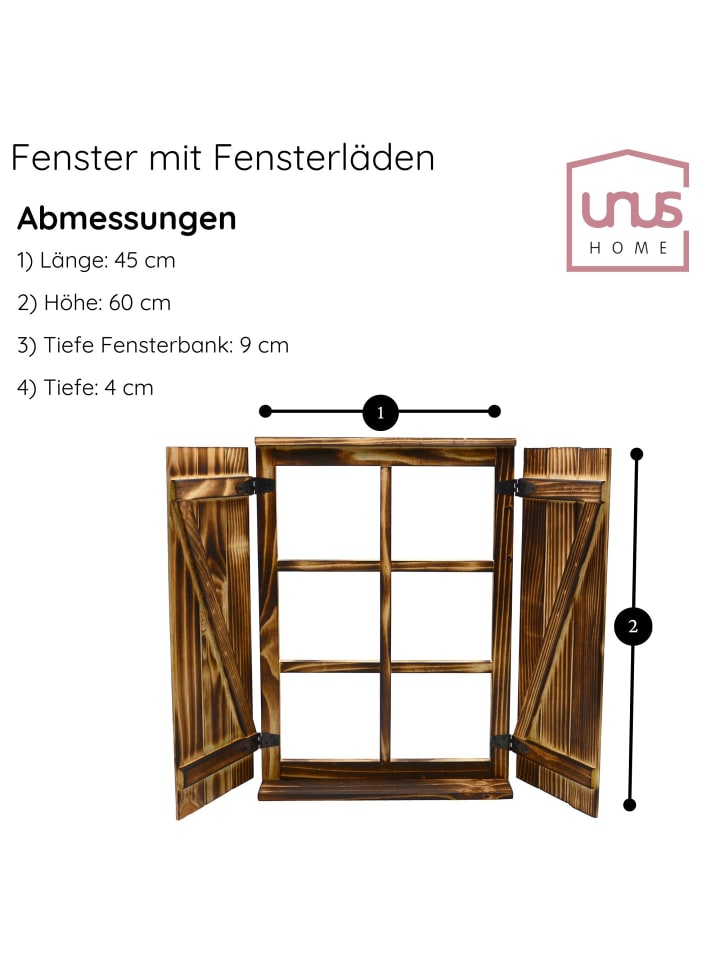 UNUS Deko-Fenster Sprossenfenster mit Fensterläden in Braun günstig kaufen onesize