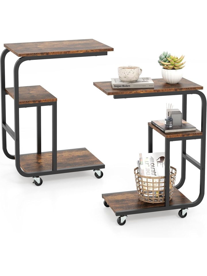 COSTWAY 2er Set Beistelltisch mit Rollen in Braun günstig kaufen onesize