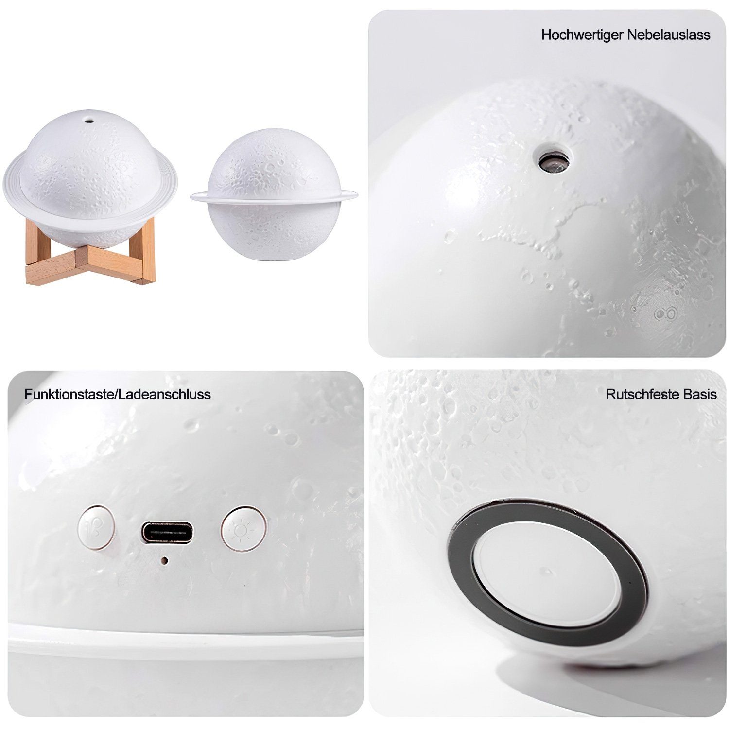IVSO Luftbefeuchter Mond Lampe,Mondlampe, mit Cool Mist Luftbefeuchter Funktion 200ML USB, mit Holzhalterung
