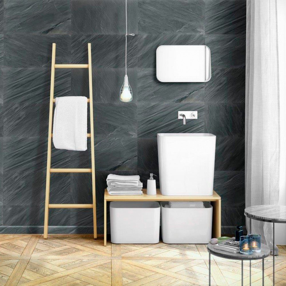 BARIDECOR Wandpaneel AQUA, BxL: 61x31 cm, 0,18 qm, Schieferoptik, 9 Fliesen/Karton, inkl. Klebestreifen, wasserresistent