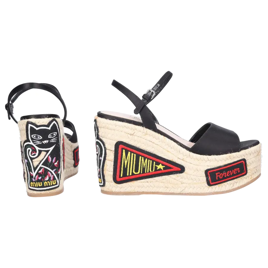 Miu Miu - Plateausandalen Satin - schwarz