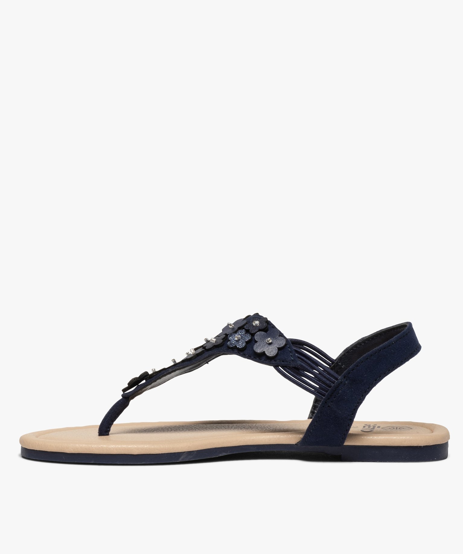 Sandales fille à entre-doigts fleuri et brides élastiques marine | GEMO