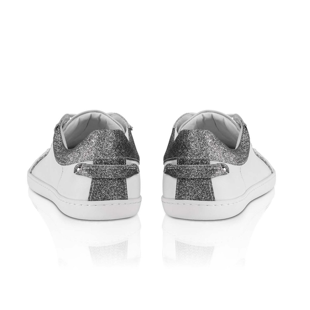 Shapen Feelin Chic White Glitter Leather Barfuß-Halbschuhe