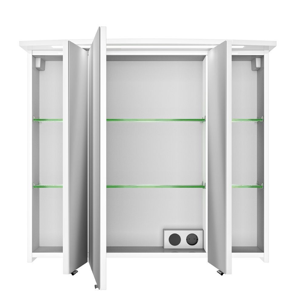 Lomadox Spiegelschrank FES-4010-66 Badezimmer mit Koprus in weiß glanz, inkl. LED - B/H/T: 82/72/27cm
