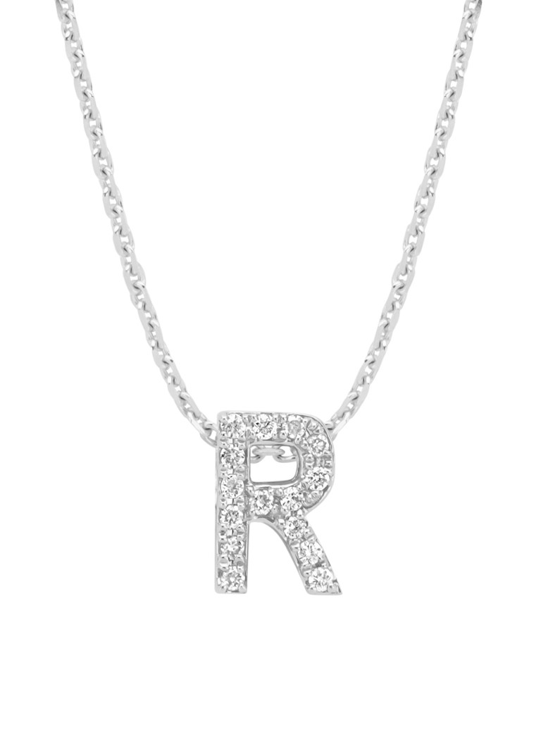Pandantiv Diamond Point R din aur alb, diamant de 0.06ct, alfabet