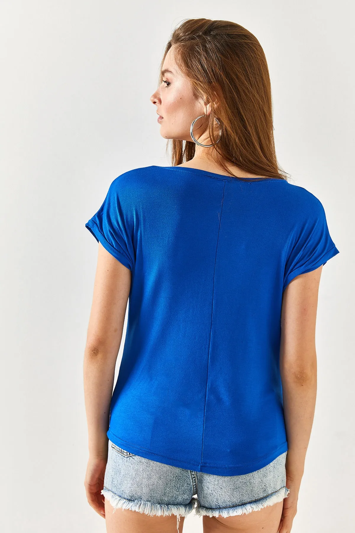 Olalook  Saks Blue Bat Gestrickte Viskosebluse für Damen BLZ-19001916