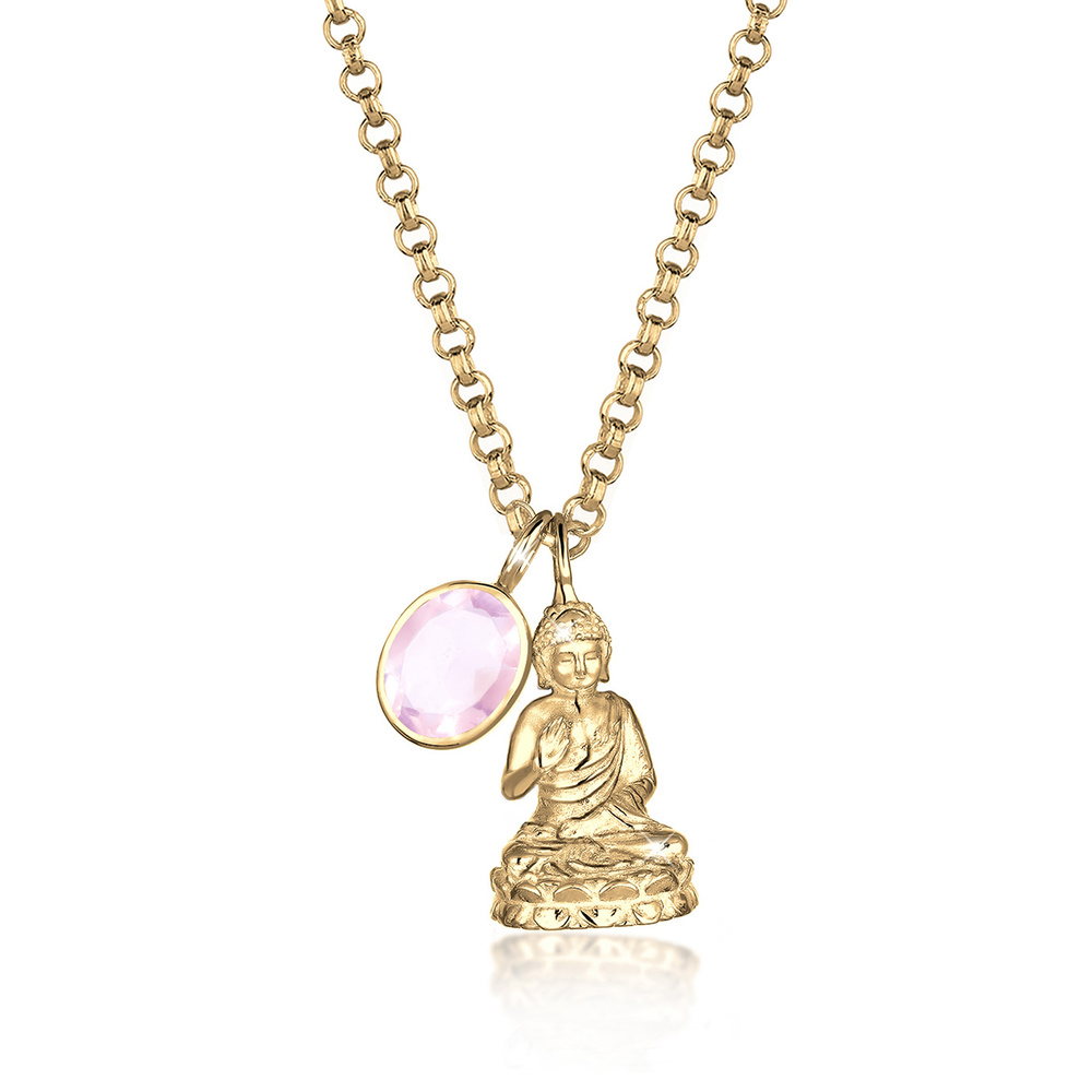 Elli PREMIUM Elli PREMIUM Collier Buddha Rosenquarz Edelstein 925 Sterling Silber collier