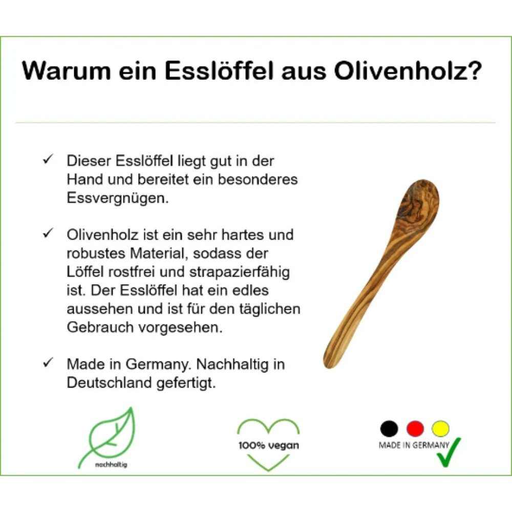 Olivenholz-erleben Esslöffel Esslöffel aus Olivenholz (1 Stück), antibakterielle Wirkung