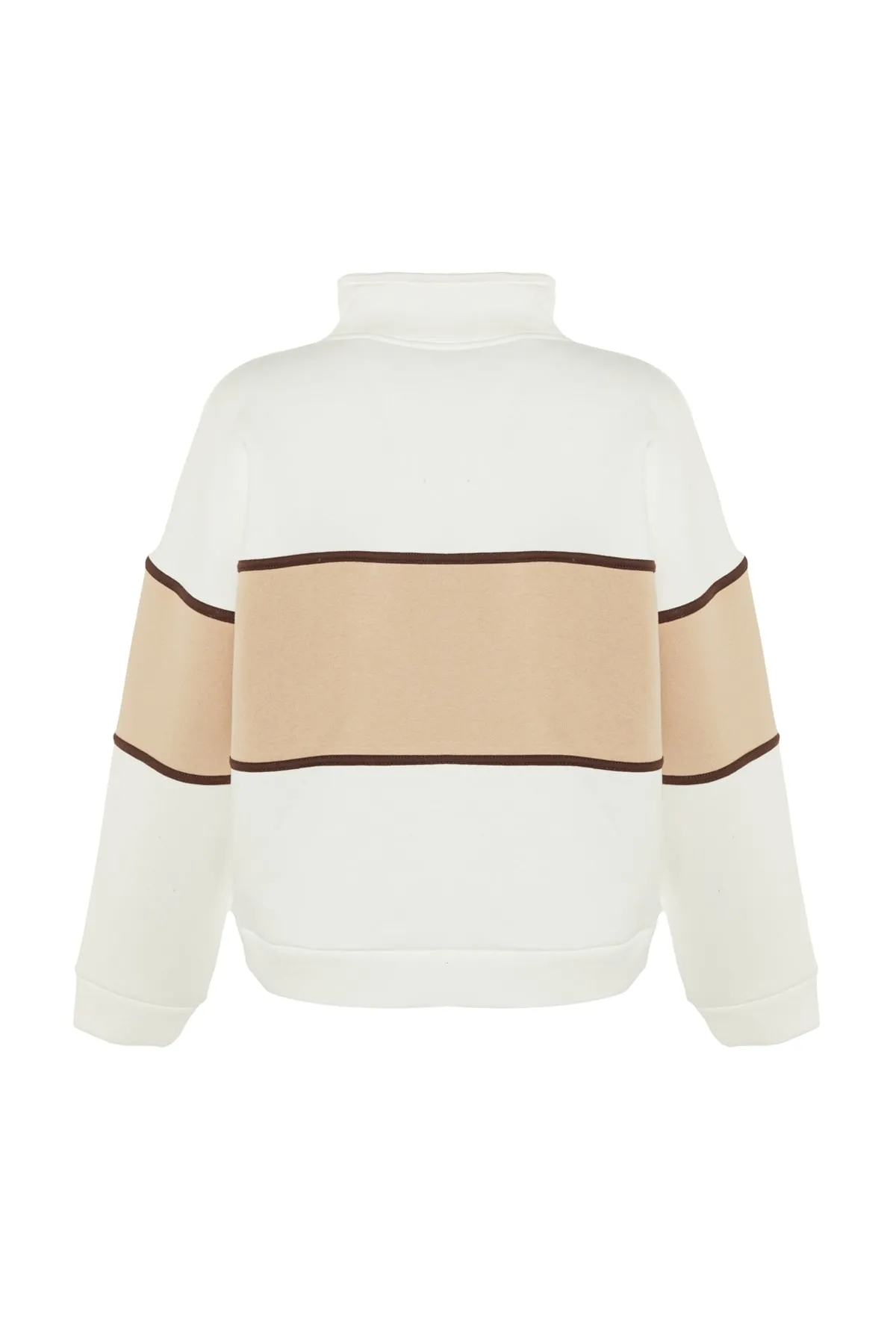 Trendyol Collection  Ecru Basic Bedrucktes Sweatshirt aus dickem Fleece-Strick TWOAW23SW00117