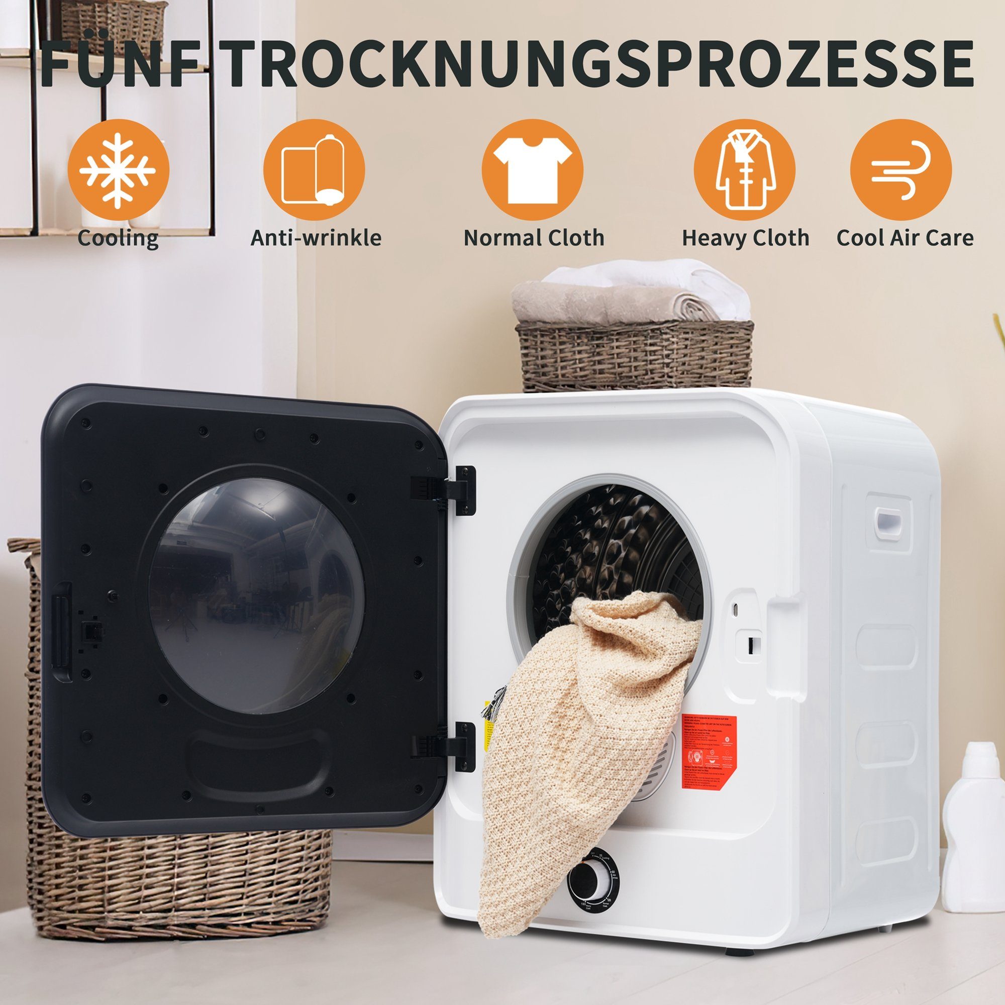 Merax Ablufttrockner mit PTC-Heizelement, Doppelte Filterung, Frontlader, 3 kg, mini-Wäschetrockner freistehend/hängend, Timer