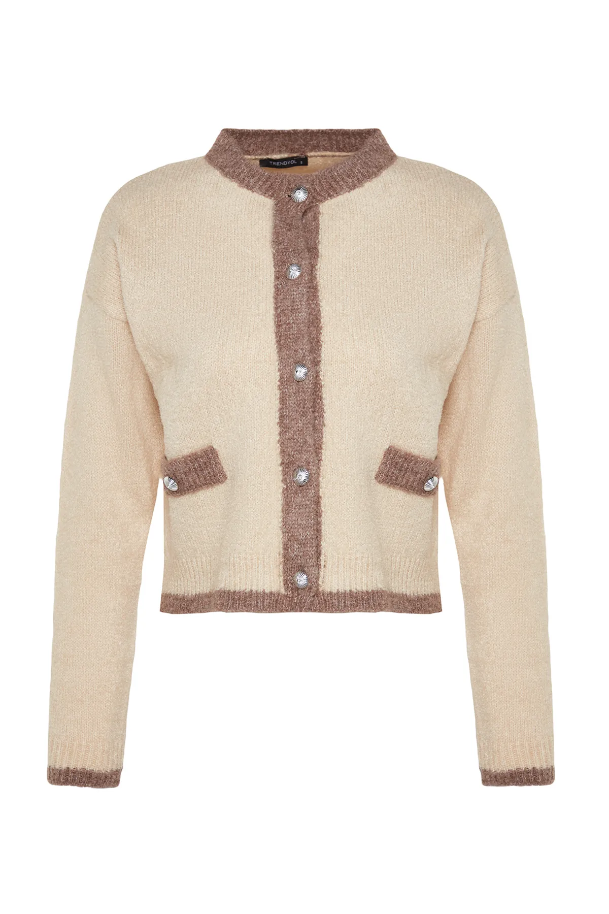 Trendyol Collection  Strickjacke aus Bouclégarn in Stein TWOAW24HI00317