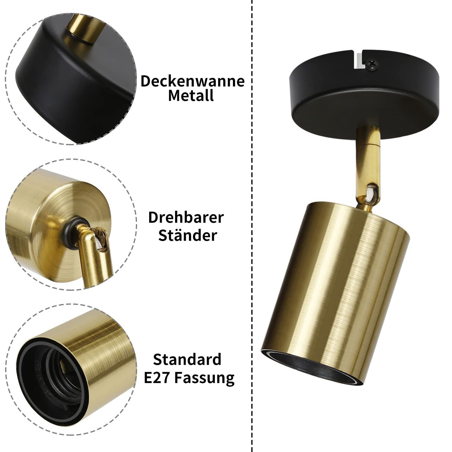 ZMH Deckenleuchten Hängend Deckenstrahler Vintage E27 Schwarz-Gold, ohne Leuchtmittel, 1 Spot, 1 Flammig