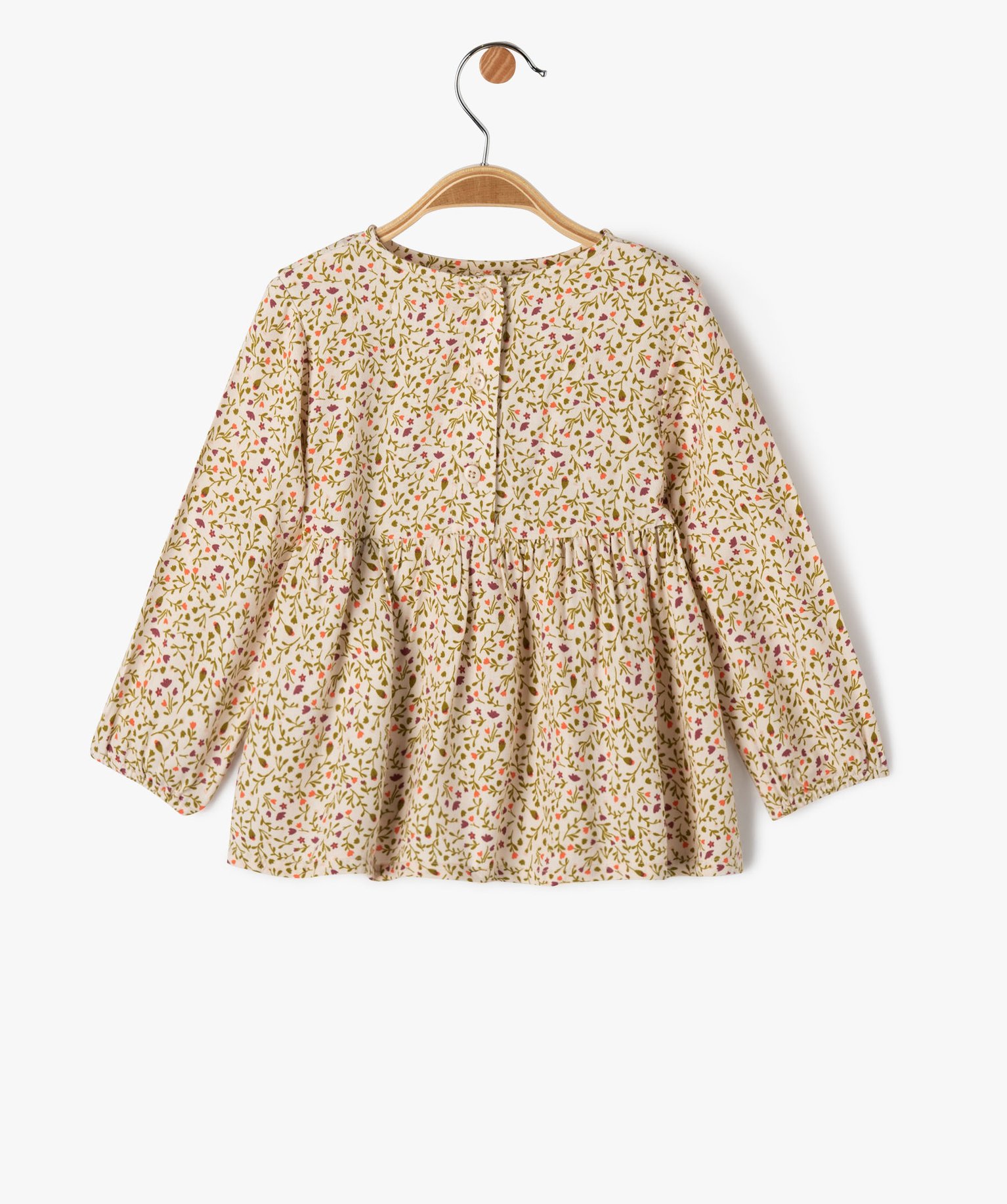 Blouse bébé fille imprimée avec volants sur le haut du buste ecru | GEMO