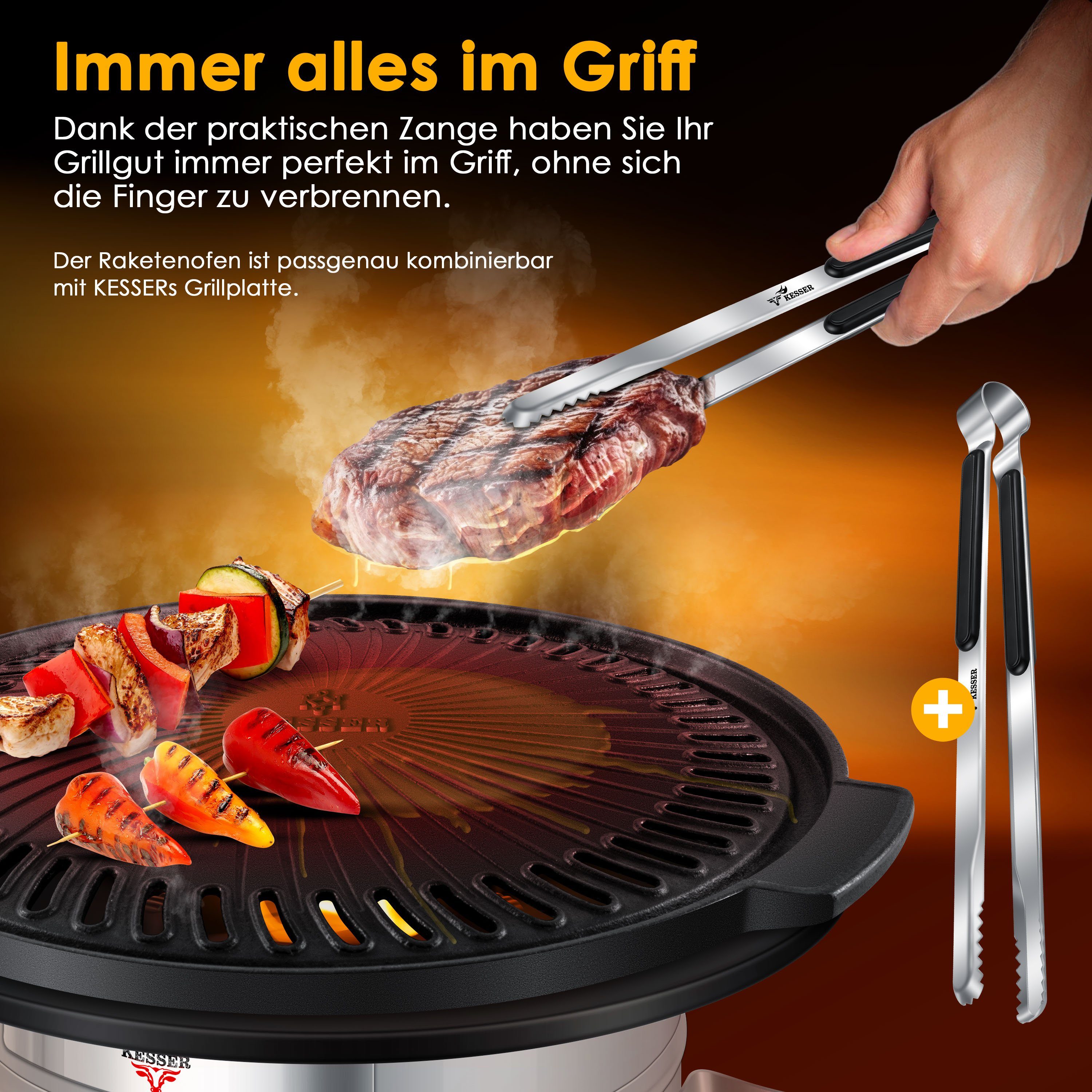 KESSER Feuerstelle, Raketenofen Inkl. Grillpfanne aus Gusseisen mit Tragetasche