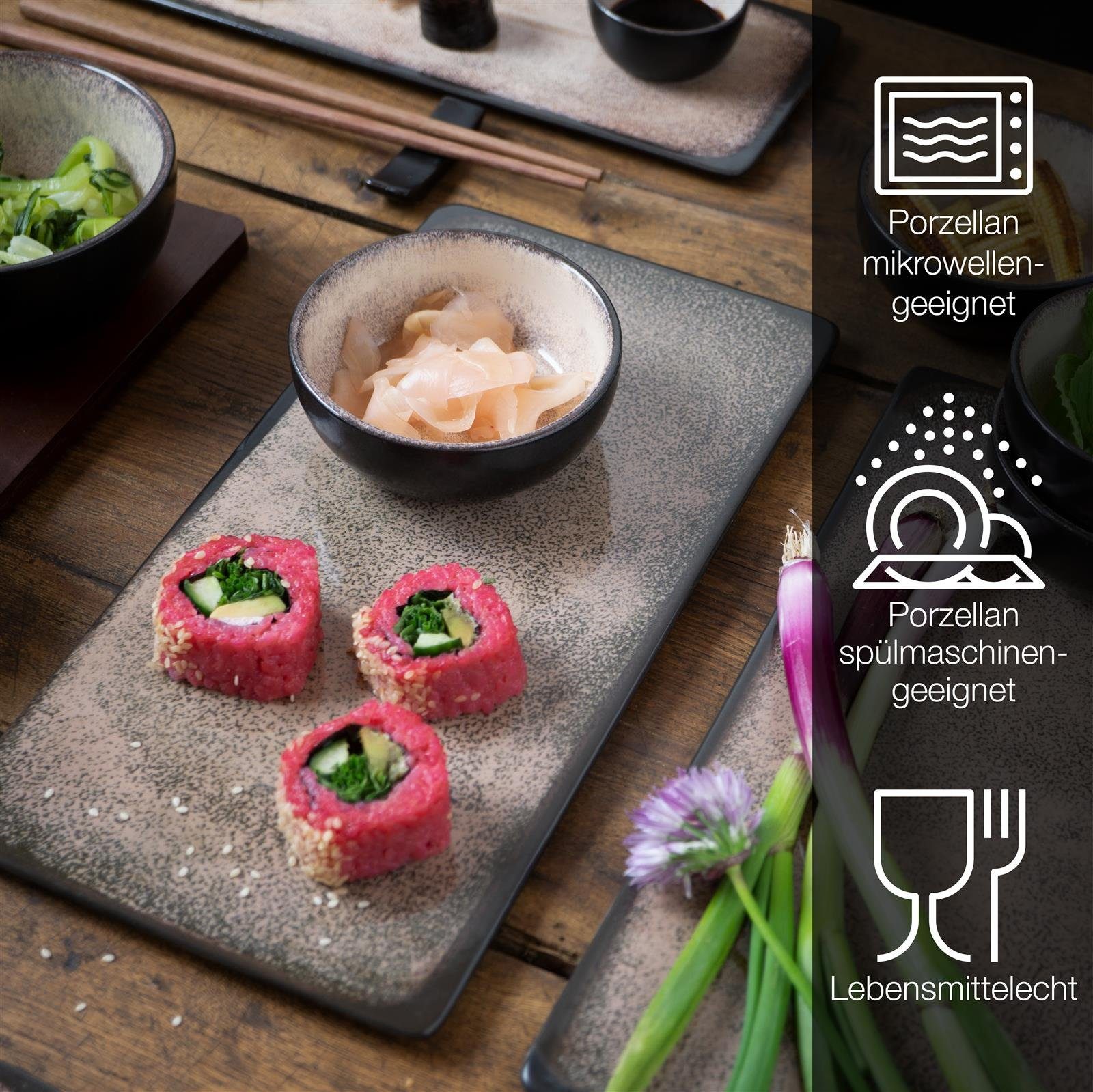 Moritz & Moritz Tafelservice Moritz & Moritz 29tlg Sushi Teller Beige Asia Geschirr Set Digital (33-tlg), 4 Personen, für 4 Personen - 29 Teile