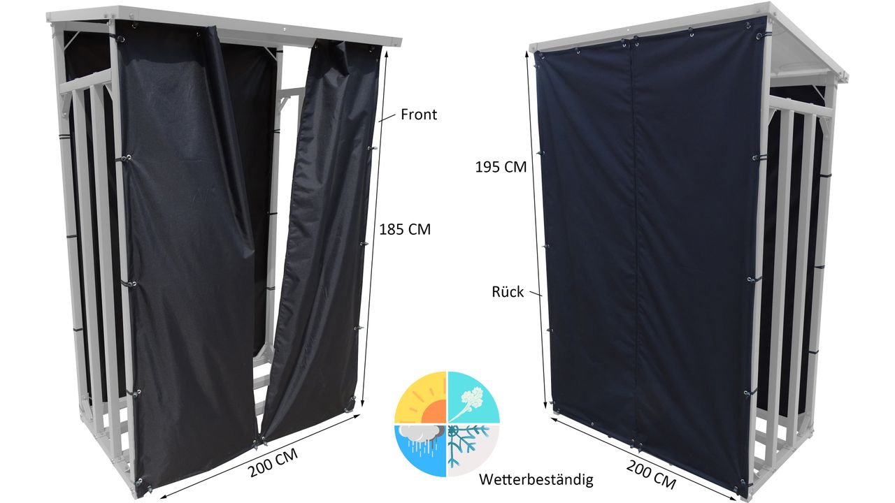Grasekamp Wetterschutz Set Front und Rückwand zu Kaminholzunterstand XL 200x70x203cm Polyester Schwarz