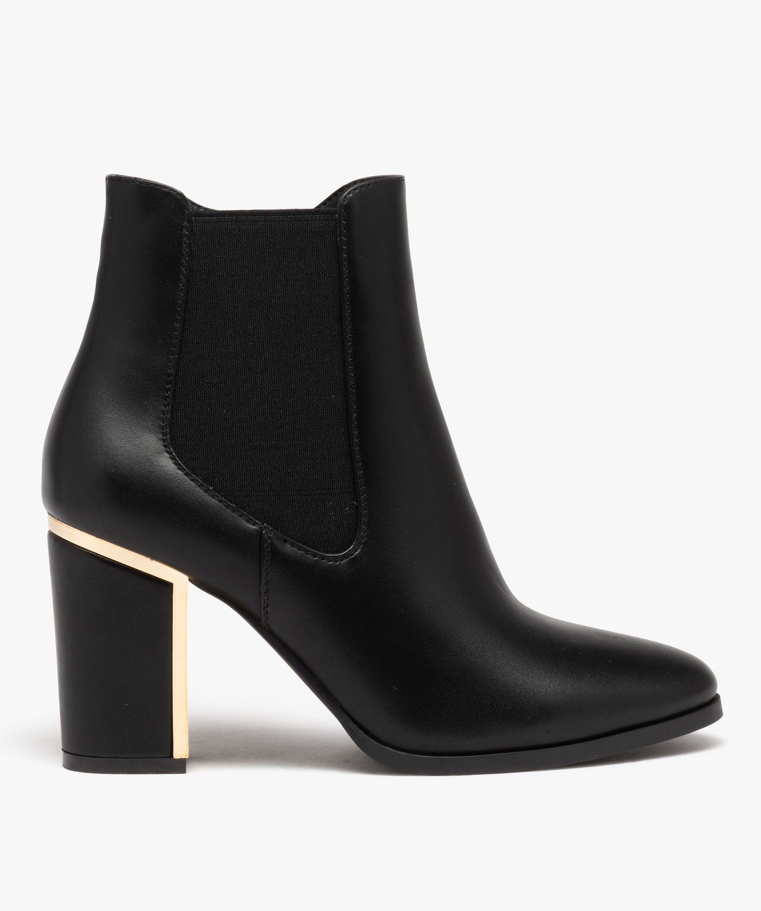 Boots femme unies à talon carré liseré métallique noir | GEMO
