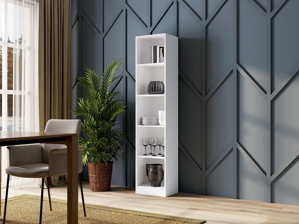 Home Collective Bücherregal Aktenregal Standregal Raumteiler weiß mit 5 offenen Fächern, aus MDF Holz, Breite 40 cm