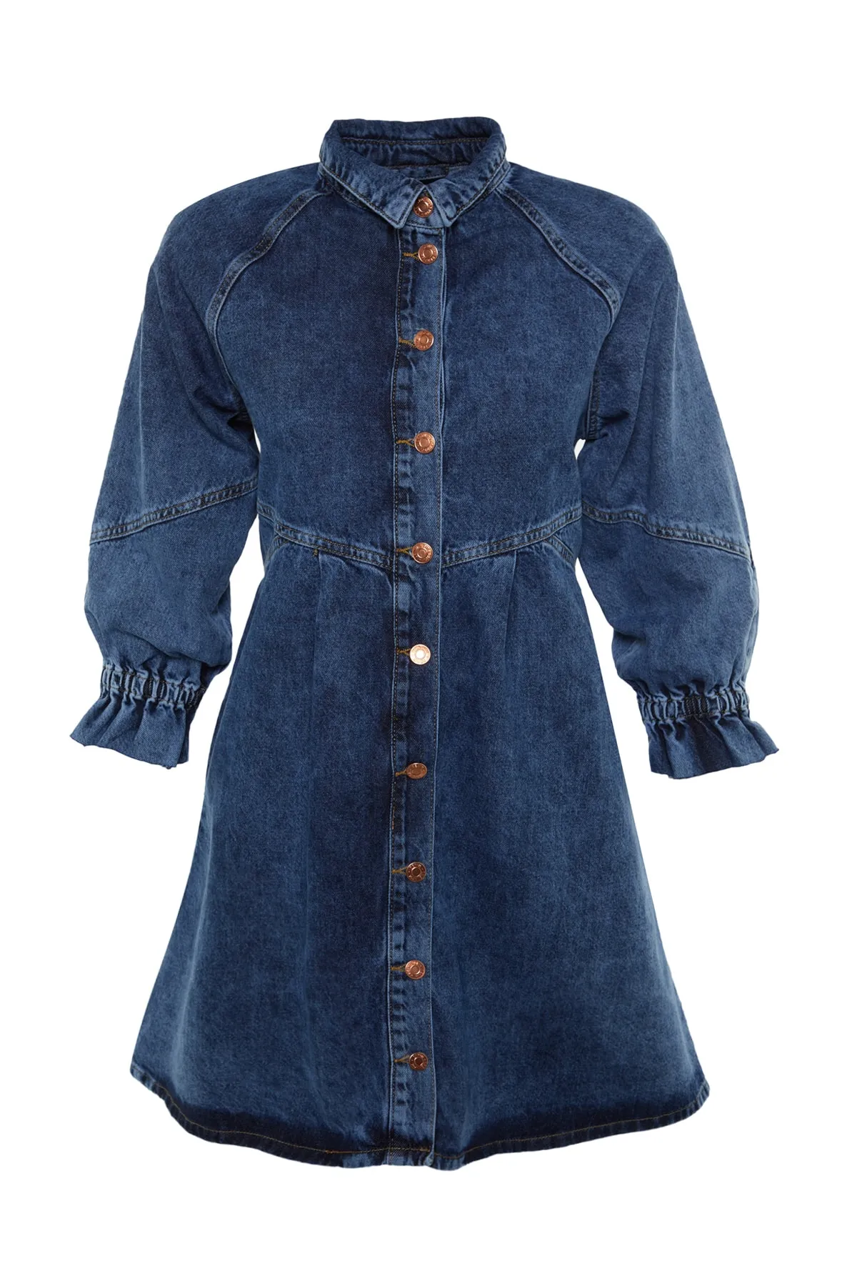 Trendyol Collection  Blaues, detailliertes, übergroßes Jeanskleid mit Nähten TWOAW22EL0072