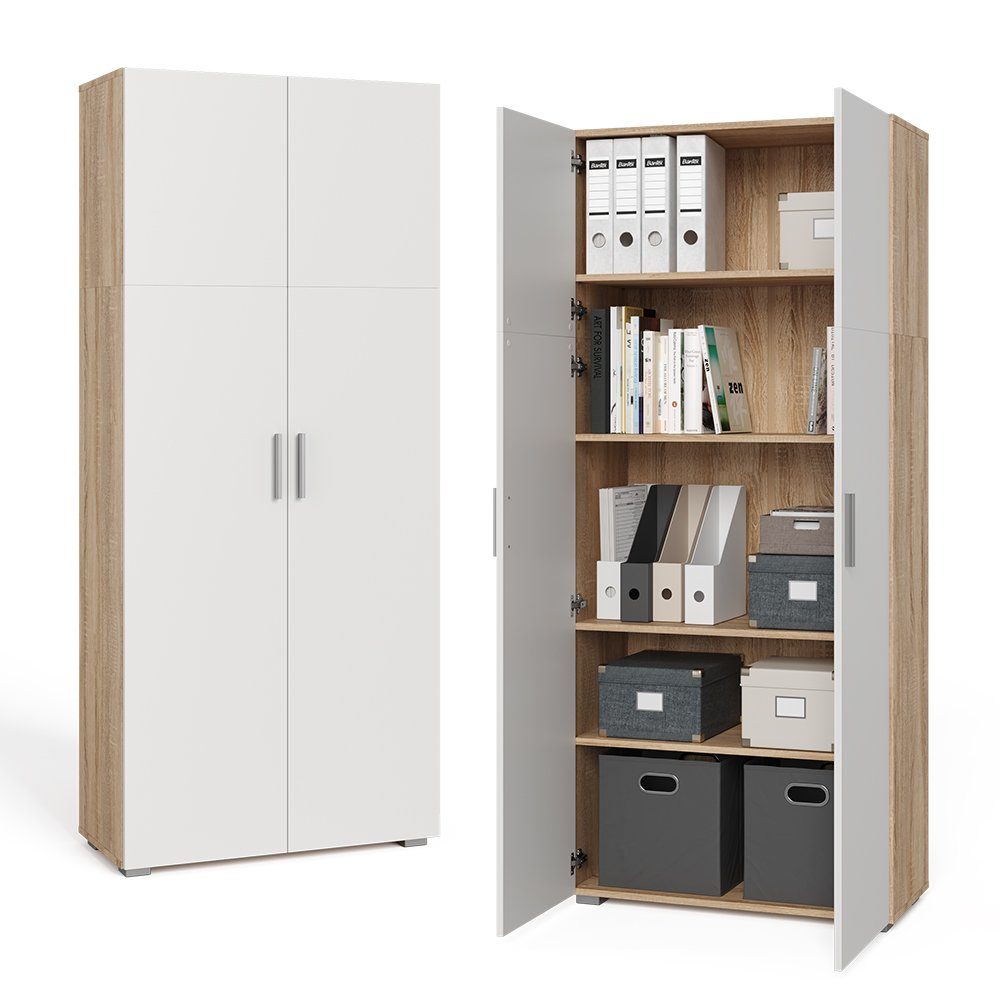 Vicco Aktenschrank Mehrzweckschrank Büroschrank FRANK Weiß / Sonoma