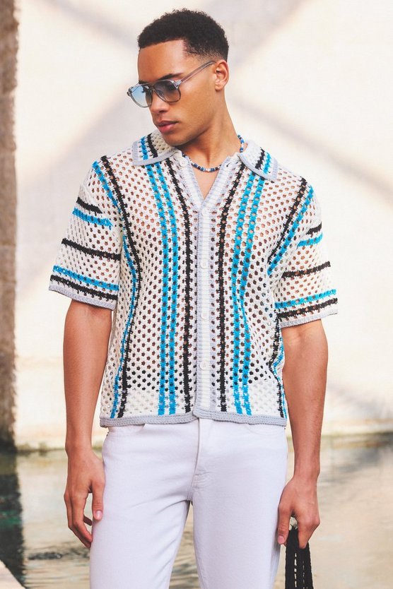 Kastiges gestreiftes Oversize Strick-Hemd