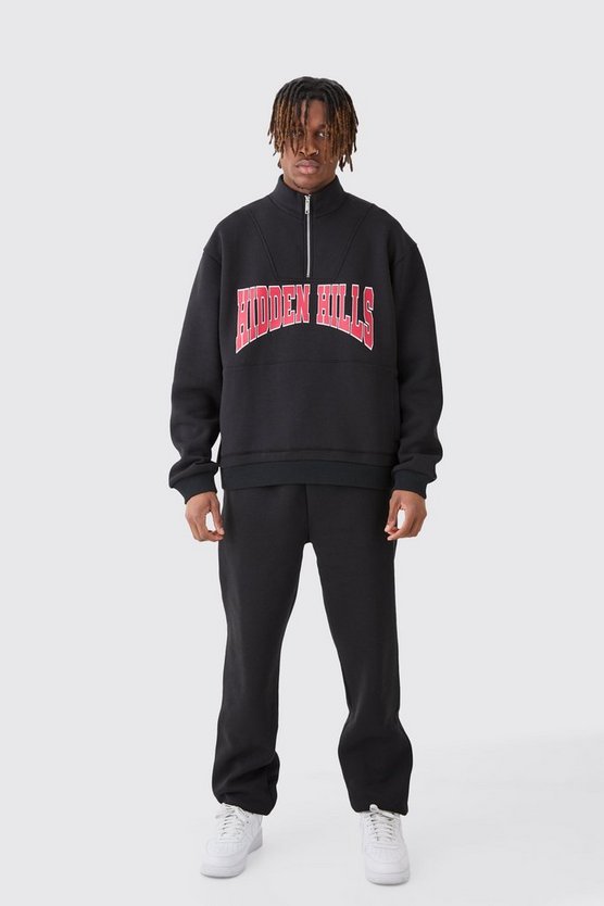 Tall kastiger Oversize Sweatshirt-Trainingsanzug mit 1/4 Reißverschluss
