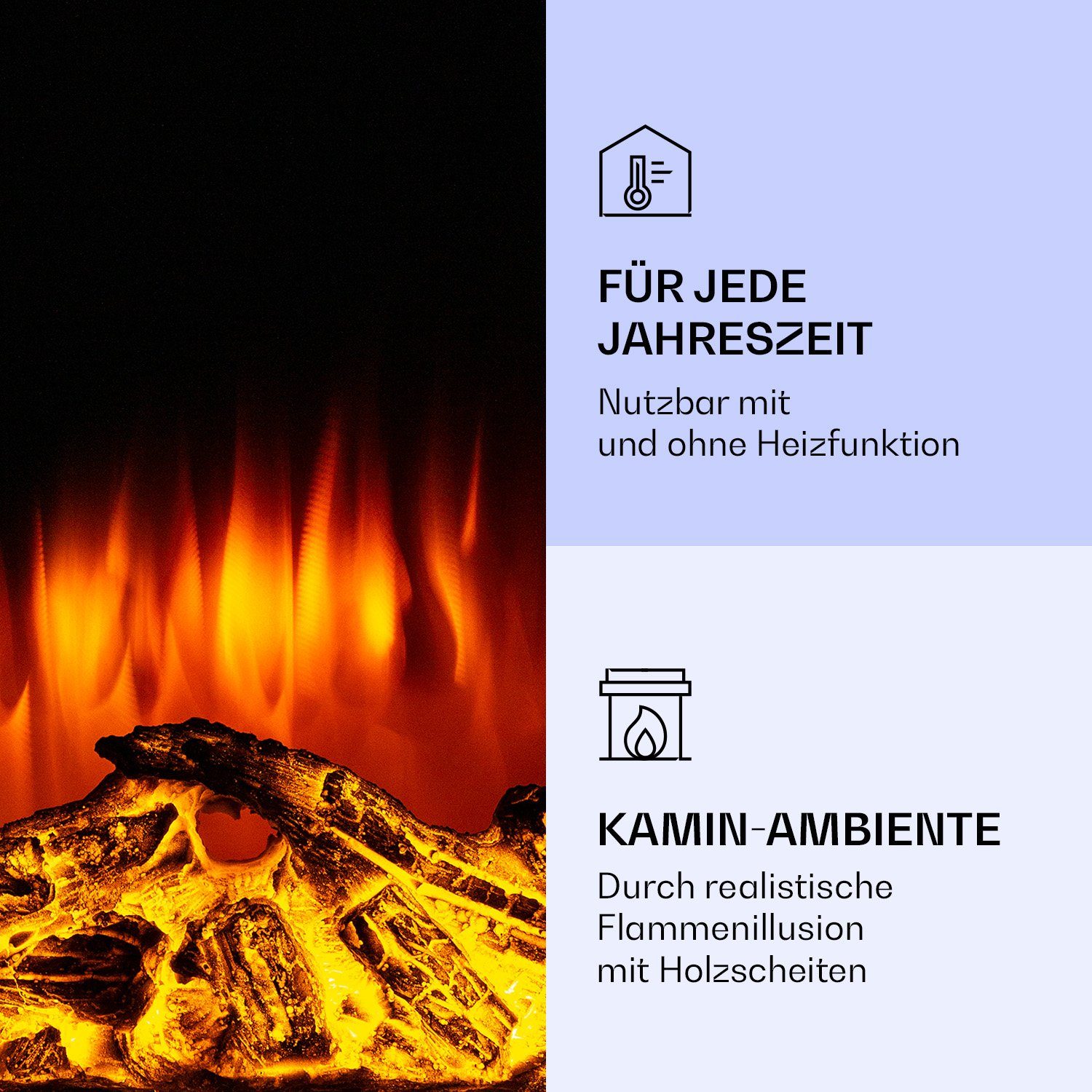 Klarstein Elektrokamin Lamington, elektrischer Kamin Heizfunktion elektrischer Kaminofen Elektrokamin