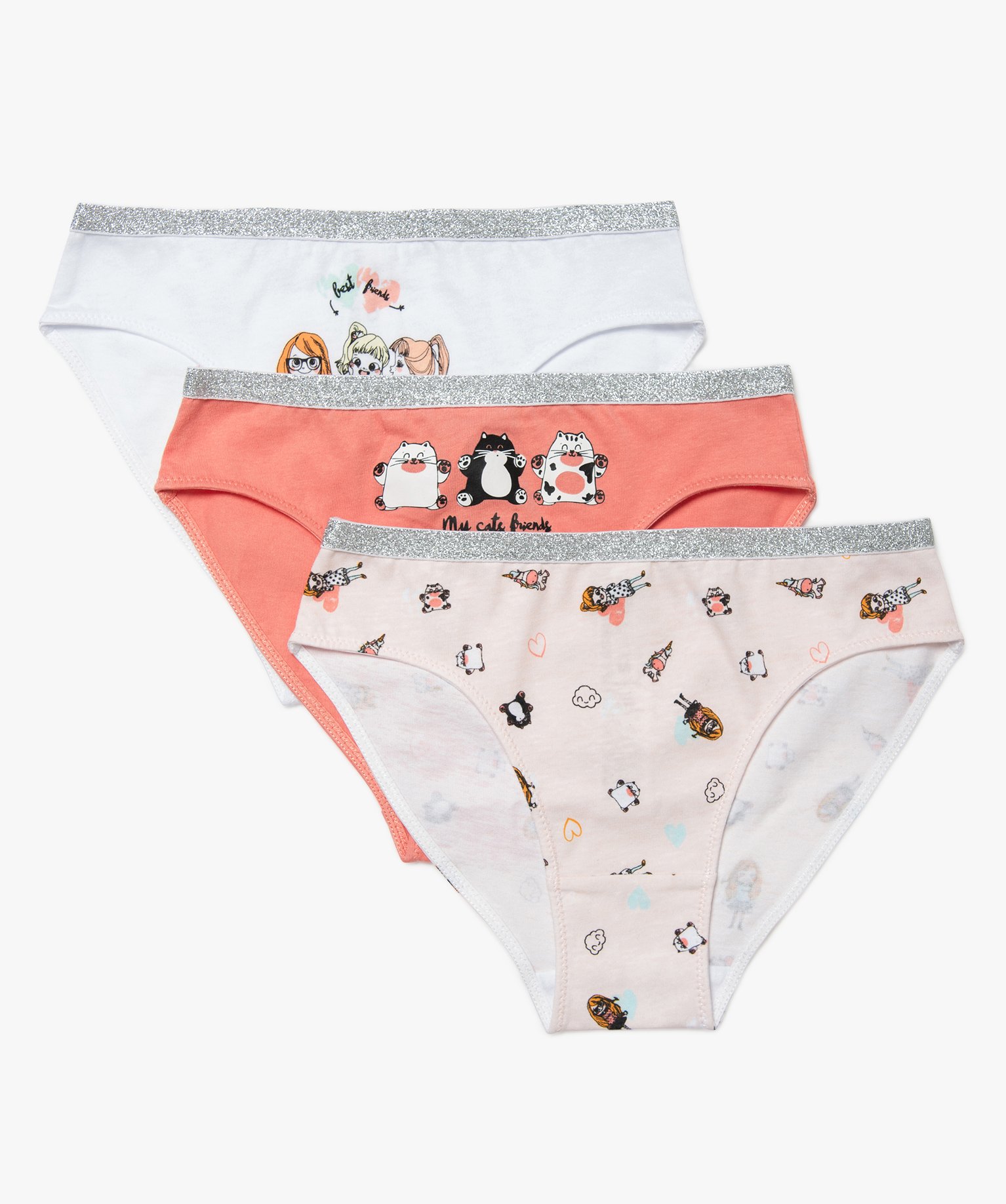 Culottes fille à motifs et ceinture pailletée (lot de 3) multicolore | GEMO