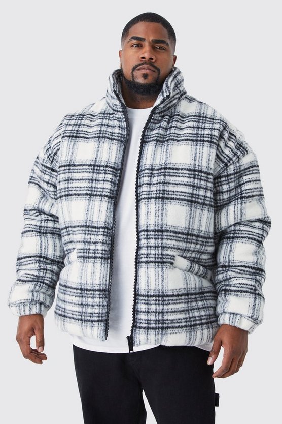 Plus karierte Steppjacke mit Trichterkragen