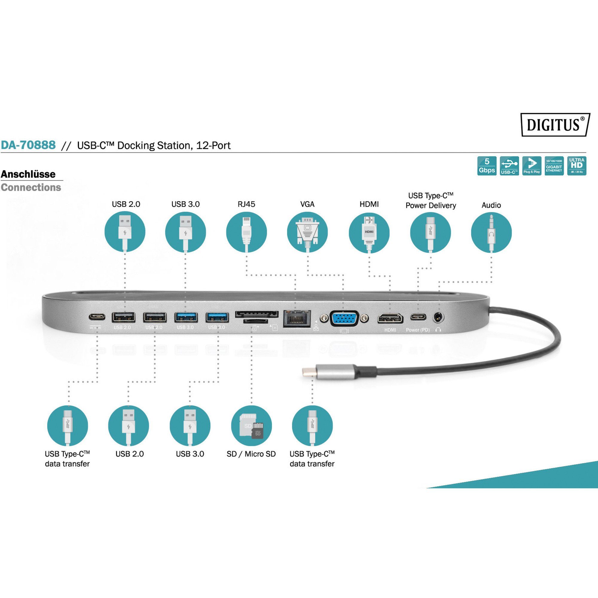 Digitus Laptop-Dockingstation Digitus USB-C Docking Station, 12-Port